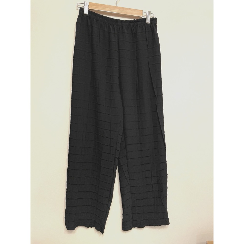 Babette Wide‎ Leg Square Pleated Pants Women Medium Black Pullon Flowy Lagenlook